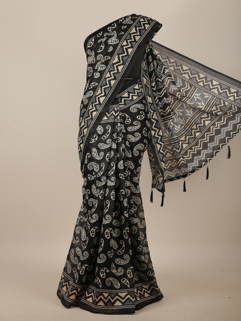 

Pothys Black & White Paisley Printed Cotton Blend Saree