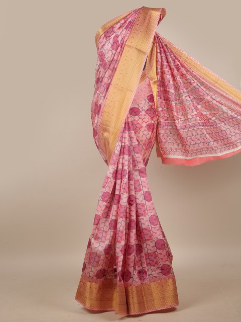 

Pothys Pink & Gold Geometric Printed Cotton Blend Saree