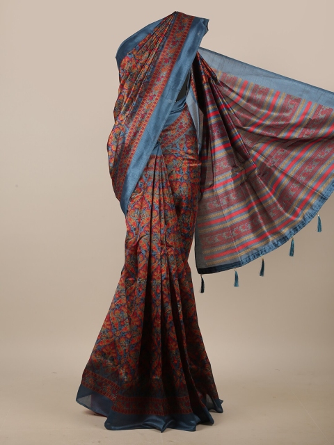 

Pothys Blue & Red Floral Printed Cotton Blend Saree