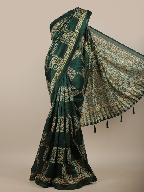 

Pothys Green & Yellow Ethnic Motifs Printed Cotton Blend Saree