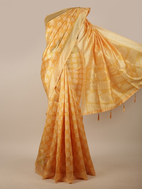 

Pothys Mustard & White Ethnic Motifs Printed Cotton Blend Saree