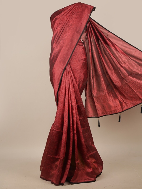 

Pothys Maroon & Black Paisley Printed Beads & Stones Cotton Blend Saree