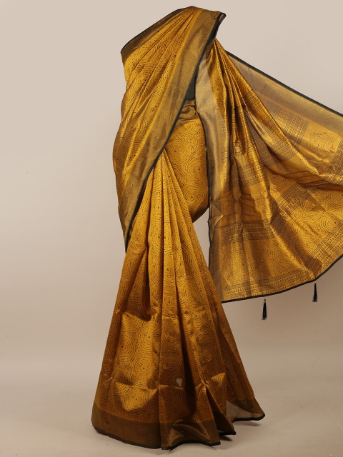 

Pothys Mustard & Brown Geometric Printed Beads & Stones Cotton Blend Saree