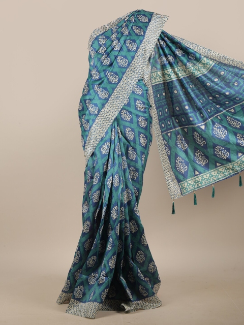 

Pothys Blue & Beige Ethnic Motifs Printed Cotton Blend Saree