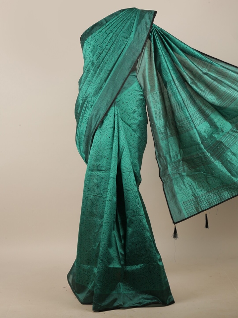 

Pothys Green & Black Geometric Printed Beads & Stones Cotton Blend Saree