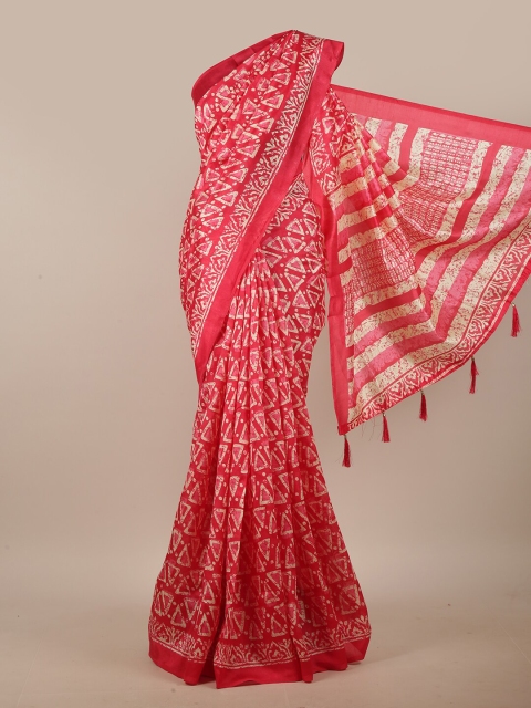 

Pothys Pink & Off White Geometric Printed Cotton Blend Saree