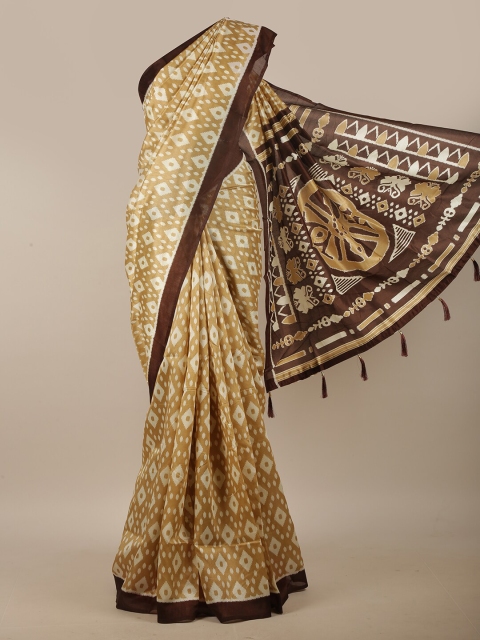 

Pothys Cream & Brown Geometric Printed Cotton Blend Saree