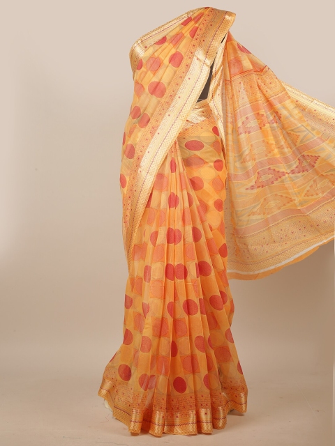 

Pothys Orange & Red Geometric Printed Cotton Blend Saree
