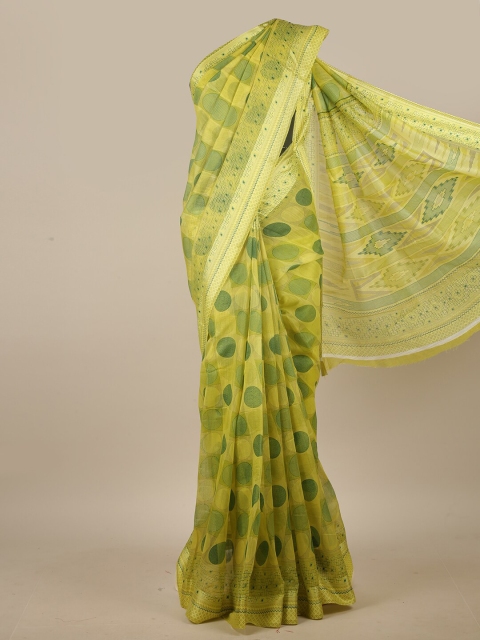 

Pothys Green & Gold Geometric Printed Cotton Blend Saree