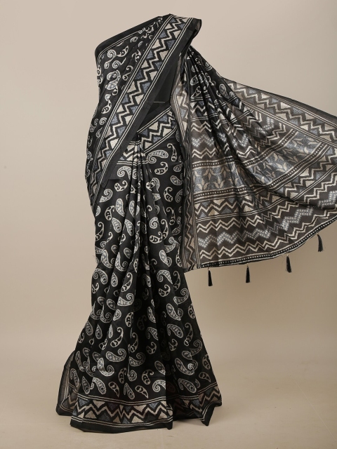 

Pothys Black & Cream Paisley Printed Cotton Blend Saree