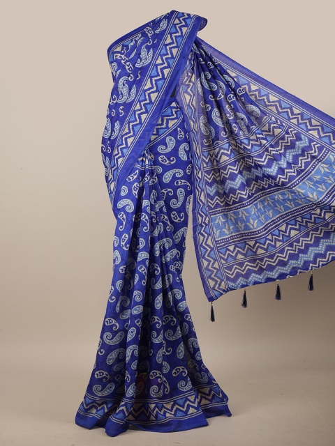 

Pothys Blue & White Paisley Printed Cotton Blend Saree