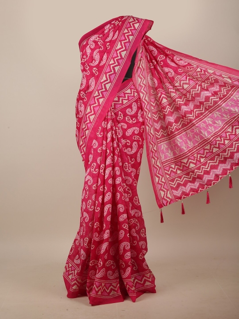 

Pothys Pink & White Paisley Printed Cotton Blend Saree