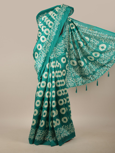 

Pothys Green & Cream Ethnic Motifs Printed Cotton Blend Saree
