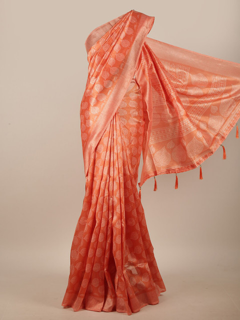 

Pothys Peach & Silver Floral Printed Cotton Blend Saree