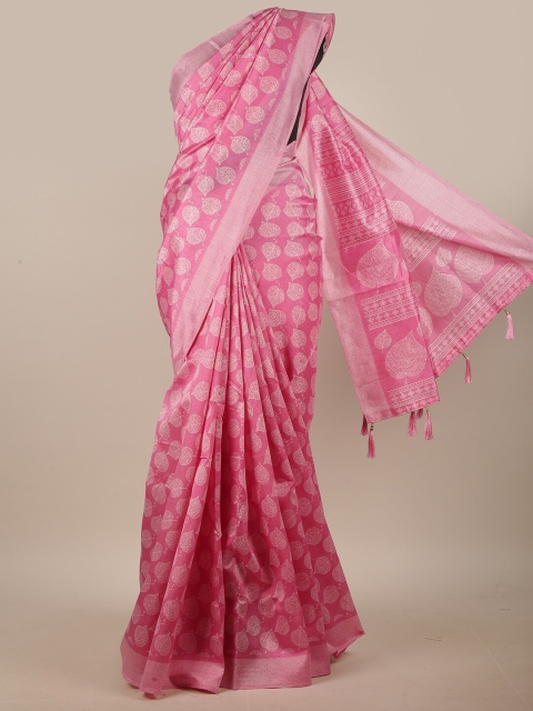 

Pothys Pink & White Floral Printed Cotton Blend Saree
