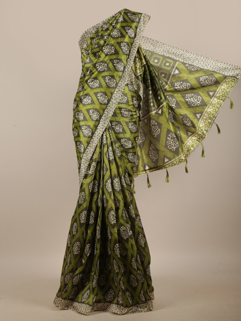 

Pothys Green & Off White Ethnic Motifs Printed Cotton Blend Saree