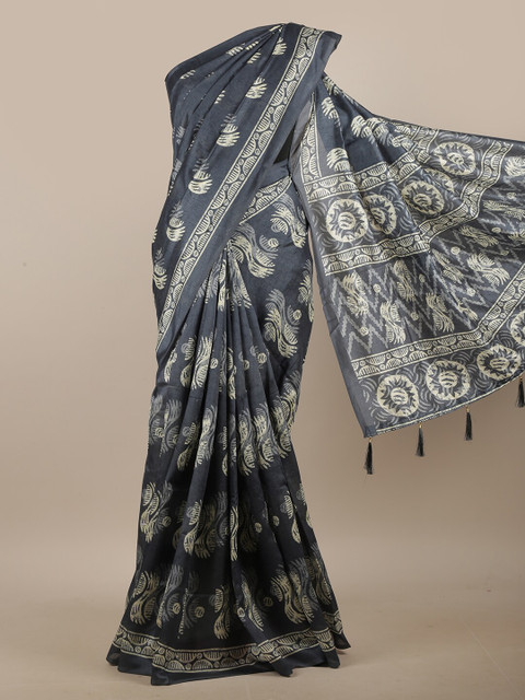 

Pothys Grey & Off White Abstract Printed Cotton Blend Saree