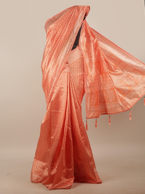 

Pothys Orange & White Geometric Printed Beads & Stones Cotton Blend Saree