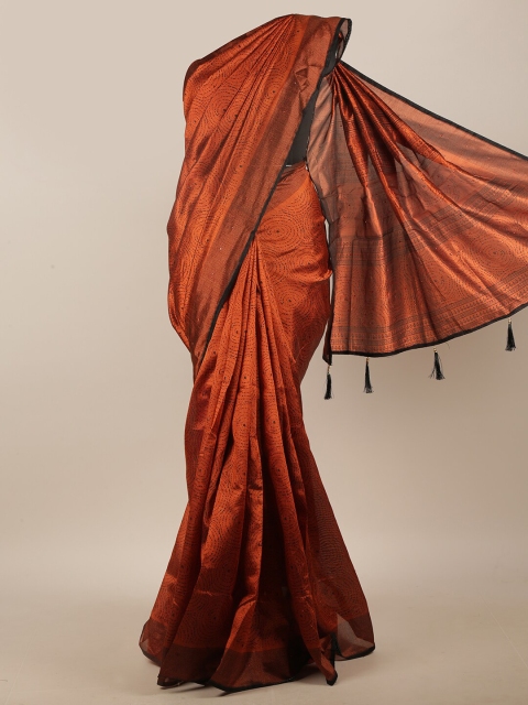 

Pothys Copper & Black Geometric Printed Beads & Stones Cotton Blend Saree