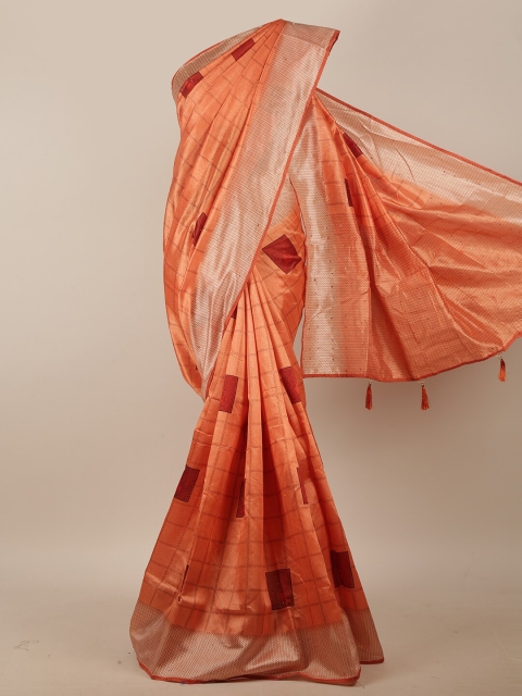 

Pothys Orange & Maroon Geometric Printed Beads & Stones Cotton Blend Saree