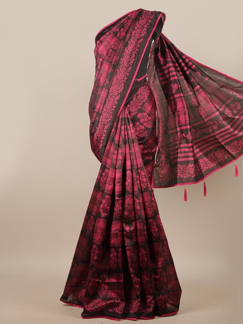 

Pothys Magenta & Black Ethnic Motifs Printed Beads & Stones Cotton Blend Saree