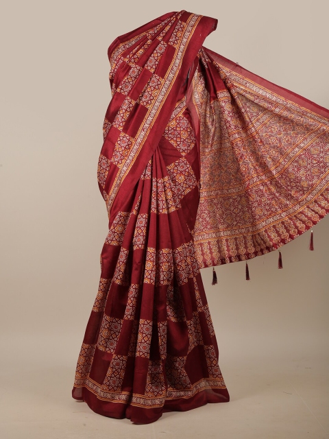 

Pothys Maroon & Orange Ethnic Motifs Printed Cotton Blend Saree