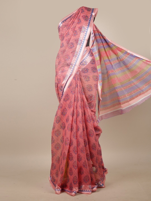 

Pothys Pink & Blue Floral Printed Cotton Blend Saree