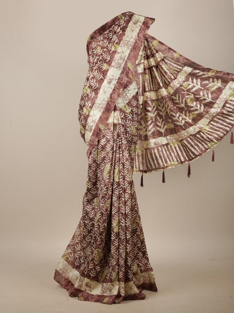 

Pothys Brown & Cream Floral Printed Cotton Blend Saree