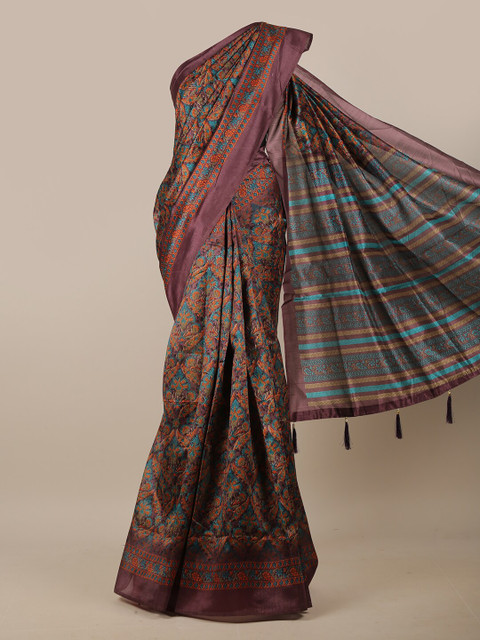 

Pothys Purple & Blue Floral Printed Cotton Blend Saree