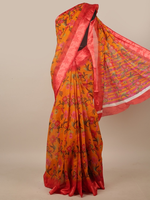 

Pothys Orange & Red Floral Printed Cotton Blend Saree