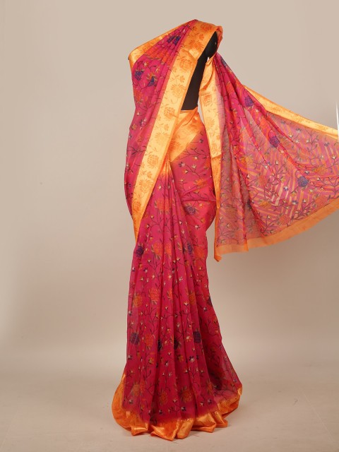 

Pothys Magenta & Orange Floral Printed Cotton Blend Saree