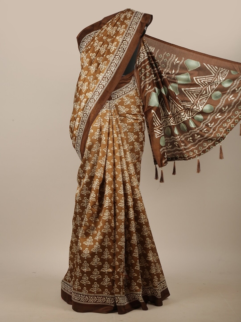 

Pothys Mustard & Brown Floral Printed Cotton Blend Saree