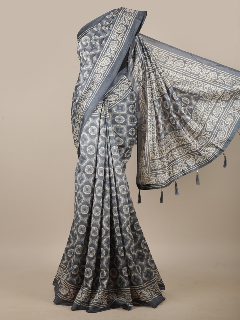 

Pothys Grey & White Ethnic Motifs Printed Cotton Blend Saree