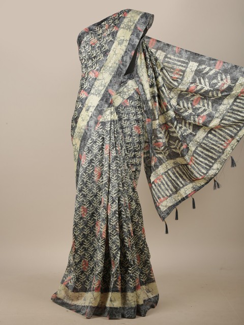 

Pothys Grey & Pink Floral Printed Cotton Blend Saree