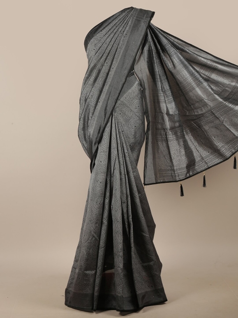 

Pothys Grey & Black Geometric Printed Beads & Stones Cotton Blend Saree