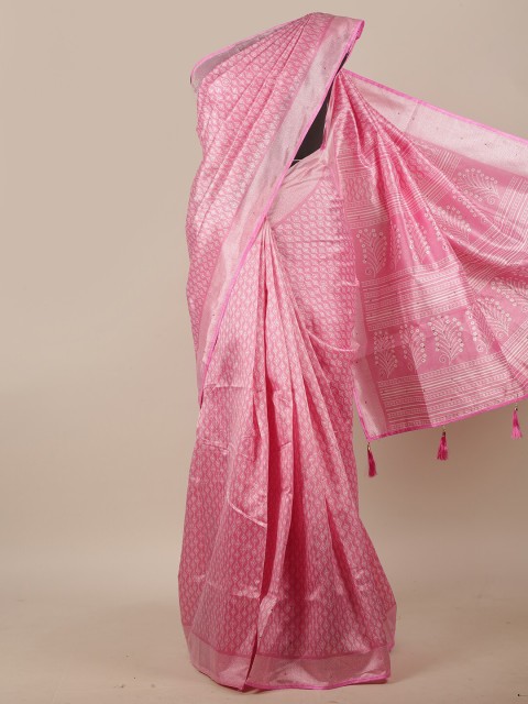 

Pothys Pink & White Geometric Printed Beads & Stones Cotton Blend Saree