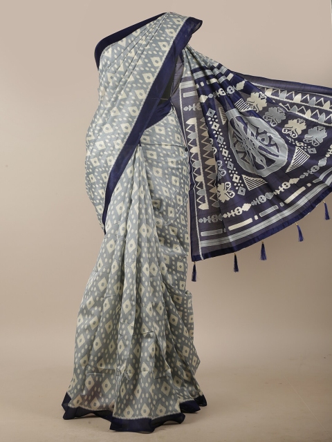

Pothys Grey & White Geometric Printed Cotton Blend Saree