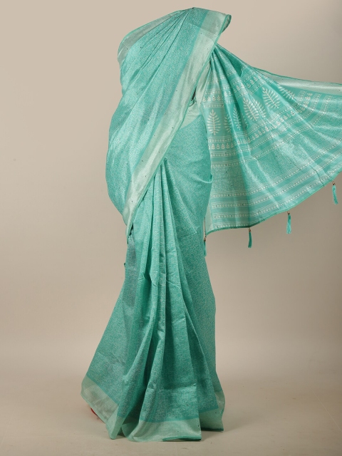 

Pothys Blue & White Geometric Printed Beads & Stones Cotton Blend Saree