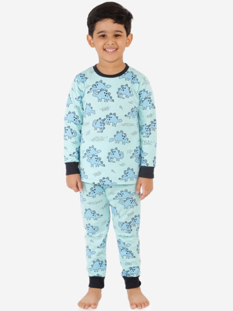 

Lazy Shark Boys Blue & Black Dinosaurs Printed Night suit