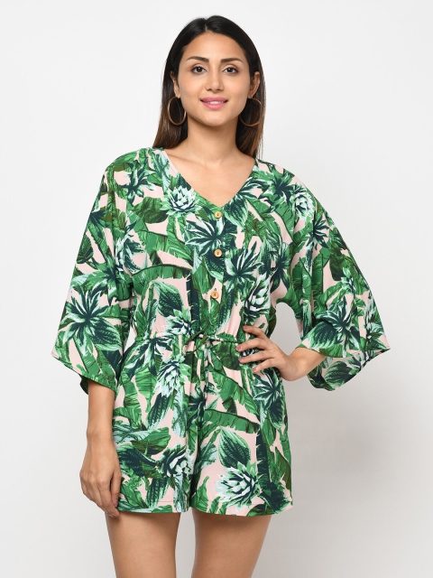 

Purple State Women Green Tropical Printed Playsuit