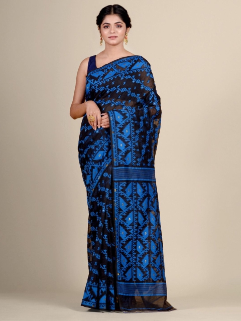 

Charukriti Black & Blue handwoven Jamdani saree
