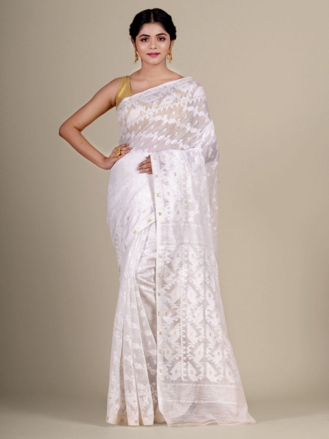 

Charukriti White Woven Design Silk Cotton handwoven Jamdani Saree