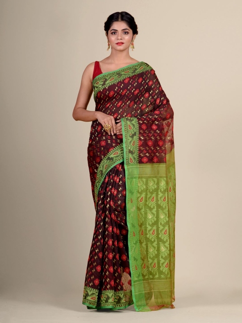 

Charukriti Brown & Green Woven Design Silk Cotton handwoven Jamdani Saree