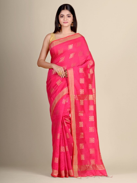 

Charukriti Pink & Gold-Toned Cotton Blended handwoven saree