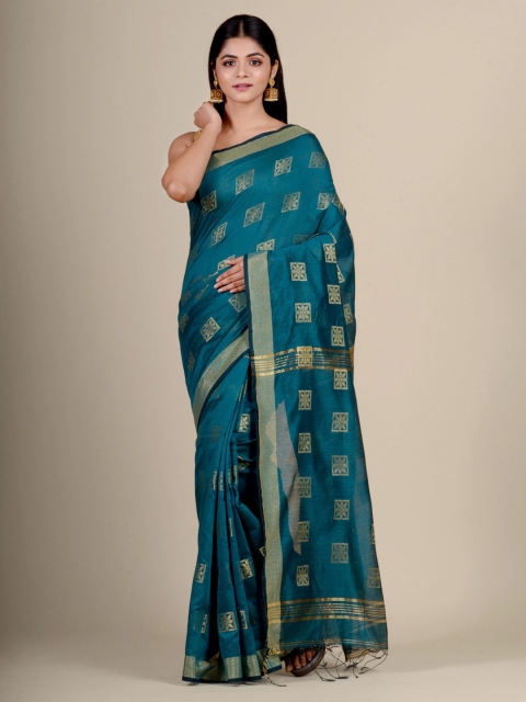 

Charukriti Blue & Gunmetal-Toned Cotton Blended handwoven Saree