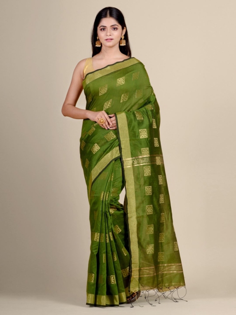 

Charukriti Green & Gold-Toned handwoven Cotton Blended Saree