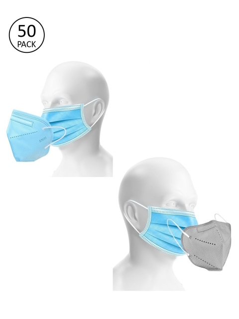

OOMPH Unisex Pack Of 50 Disposable 3-Ply & 10 5-Ply KN95 Double Masks, Blue