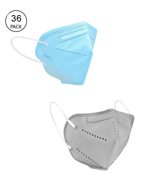 

OOMPH Unisex Pack Of 36 Solid 5-Ply Anti-Pollution Reusable K95 Masks, Blue