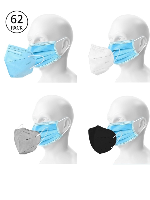 

OOMPH Unisex Pack Of 12 5-Ply Reusable Anti-Pollution KN95 Masks & 50 Disposable 3-Ply Face Masks, Blue