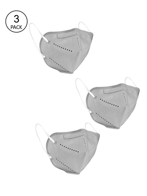 

OOMPH Unisex Pack Of 3 Grey Solid 5-Ply Reusable Anti-Pollution KN95 Masks